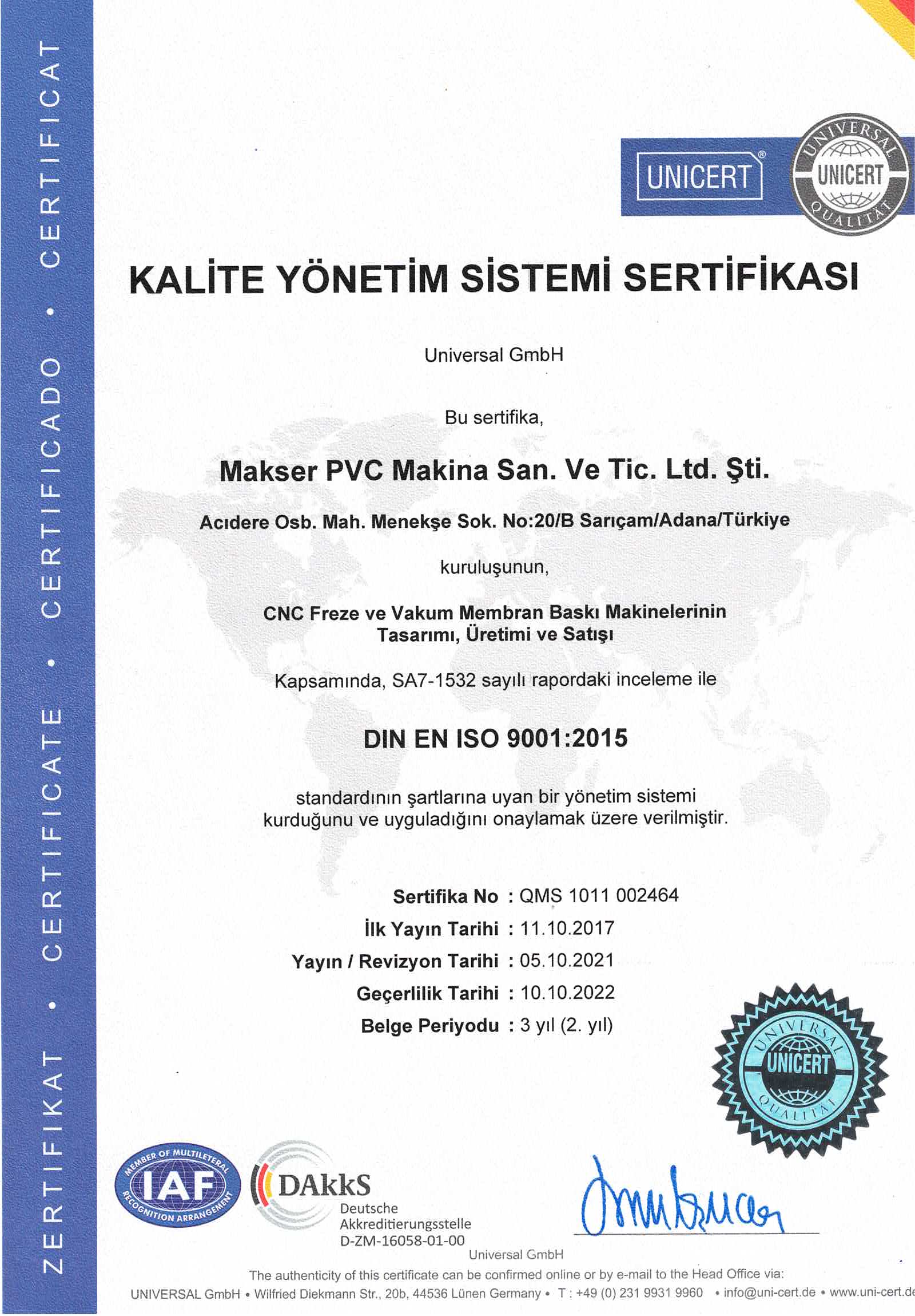makser iso sertifikası