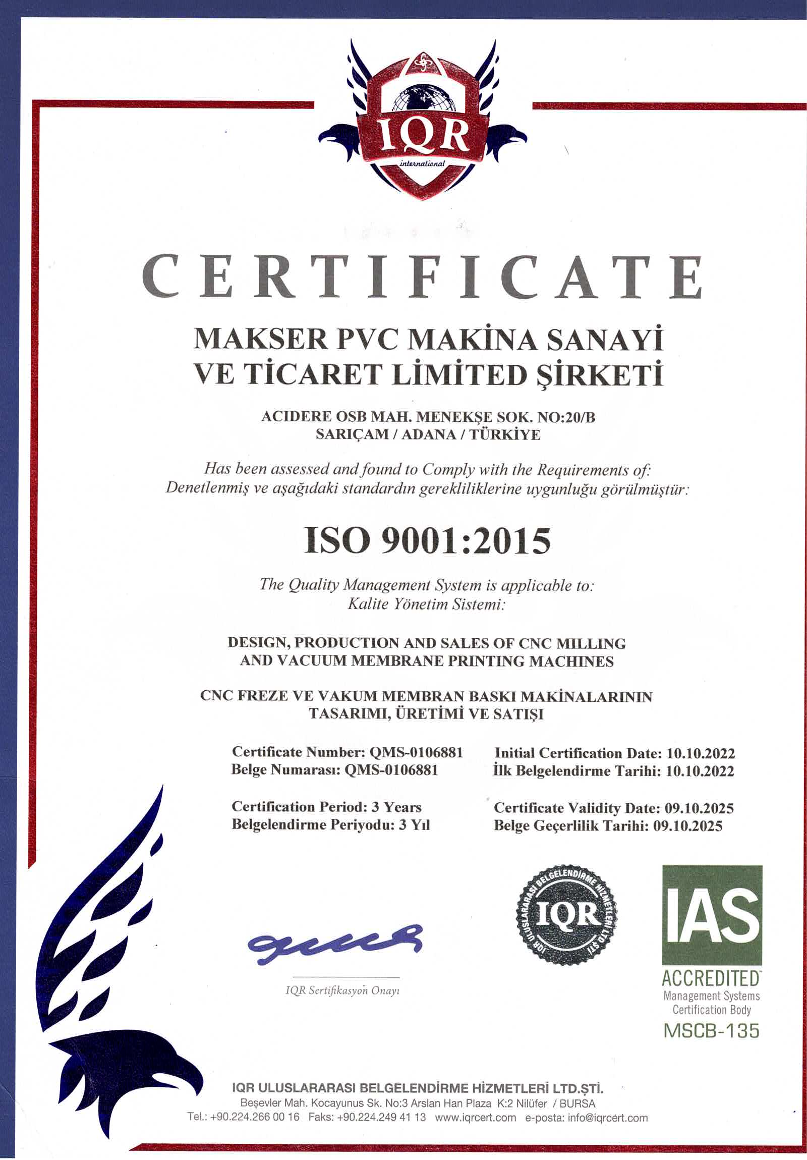 makser kalite sertifikası