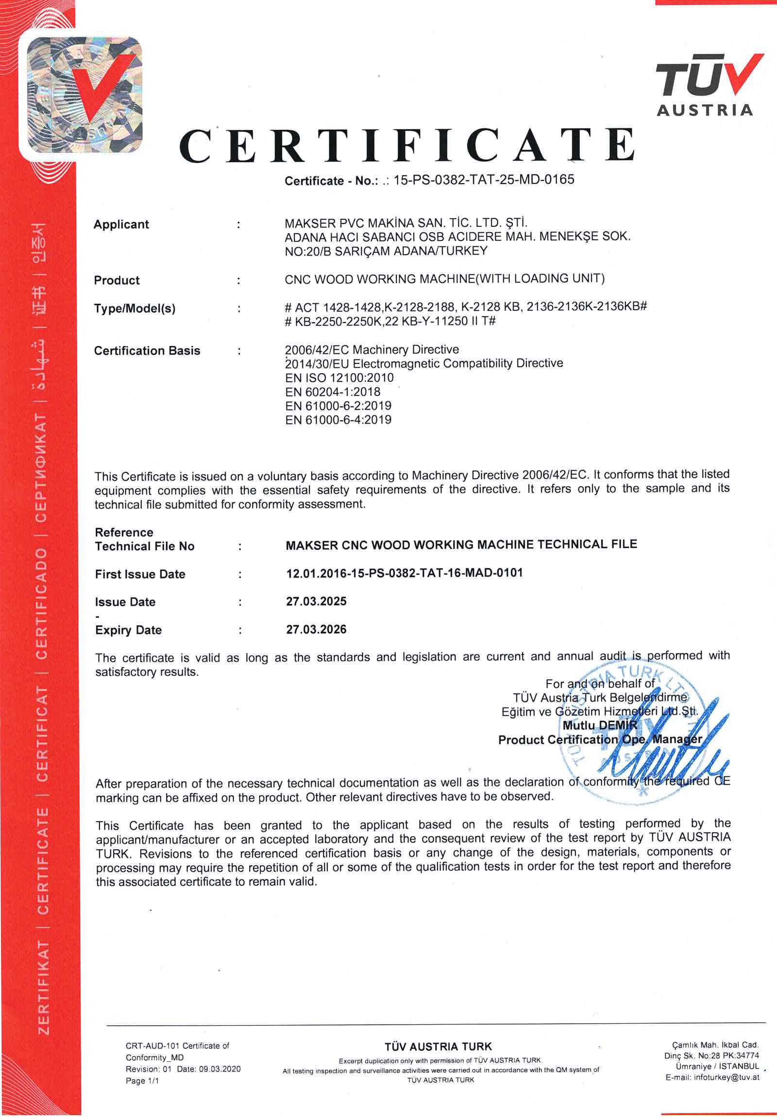 TUV AUSTRIA SERTİFİKASI